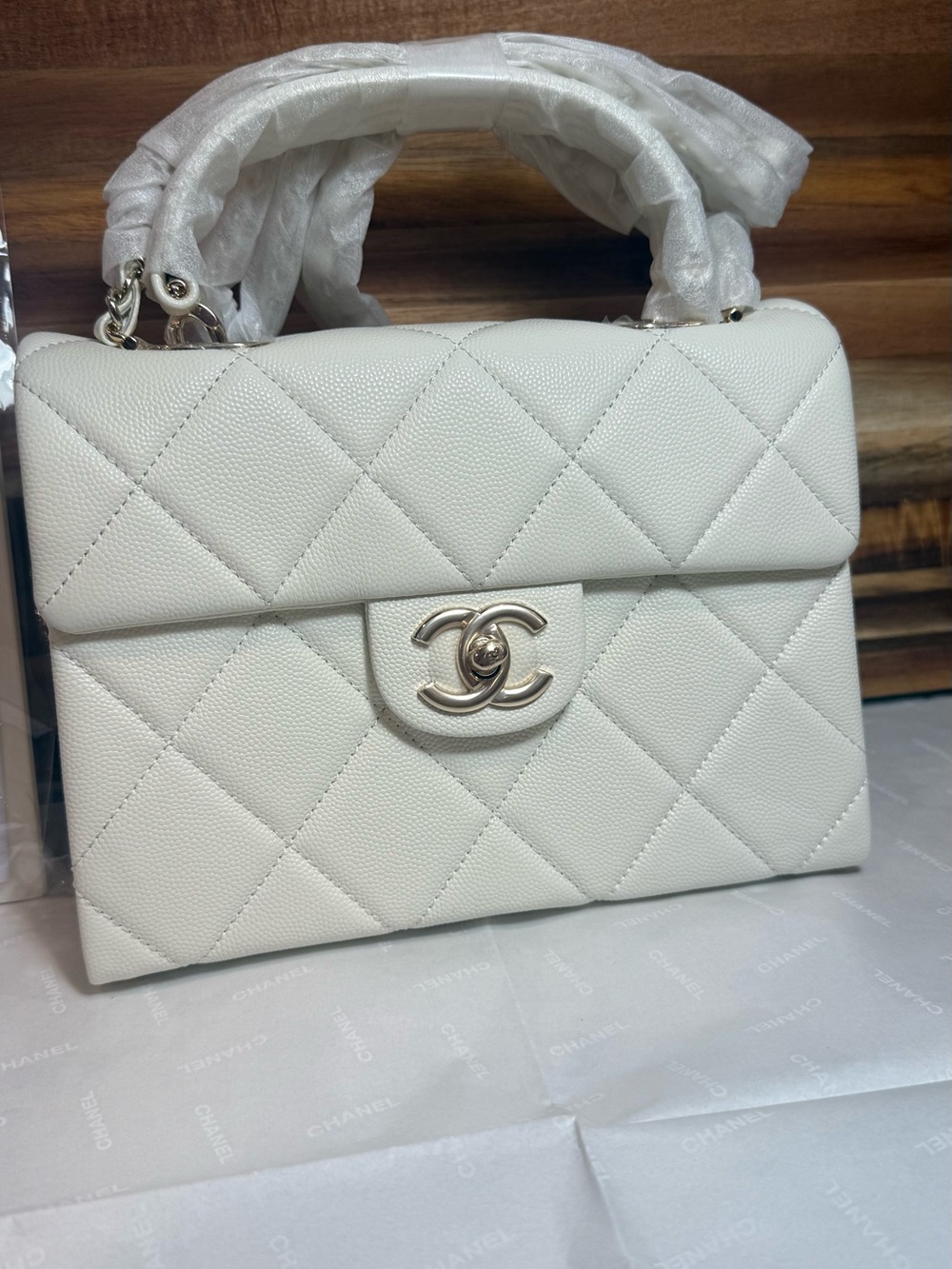 chanel bag white and gold